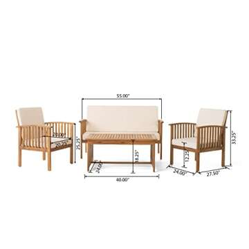 Christopher Knight Home Carolina Outdoor Acacia Sofa Set, 4-Pcs Set, Brown Patina + Cream Cushion