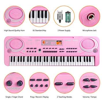 M SANMERSEN Piano for Kids, 61 Keys Piano Keyboard Portable Electronic Keyboard Piano with Microphone Musical Teaching Toys for 3-8 Years Old Kids Girls Boys Great Gifts