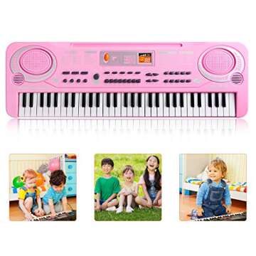 M SANMERSEN Piano for Kids, 61 Keys Piano Keyboard Portable Electronic Keyboard Piano with Microphone Musical Teaching Toys for 3-8 Years Old Kids Girls Boys Great Gifts
