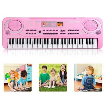 M SANMERSEN Piano for Kids, 61 Keys Piano Keyboard Portable Electronic Keyboard Piano with Microphone Musical Teaching Toys for 3-8 Years Old Kids Girls Boys Great Gifts