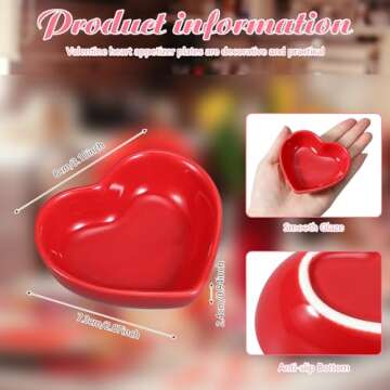 ZCYSRLQIN 6 Pieces Heart Shaped Bowls Ceramic Dip Bowl Plates Multipurpose Salad Bowls Appetizer Pla...