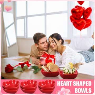 ZCYSRLQIN 6 Pieces Heart Shaped Bowls Ceramic Dip Bowl Plates Multipurpose Salad Bowls Appetizer Plates Cooking Gifts for Candy Sauce Sushi Dipping Serving Wedding Anniversary Valentine's Day (Red)
