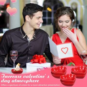 ZCYSRLQIN 6 Pieces Heart Shaped Bowls Ceramic Dip Bowl Plates Multipurpose Salad Bowls Appetizer Plates Cooking Gifts for Candy Sauce Sushi Dipping Serving Wedding Anniversary Valentine's Day (Red)