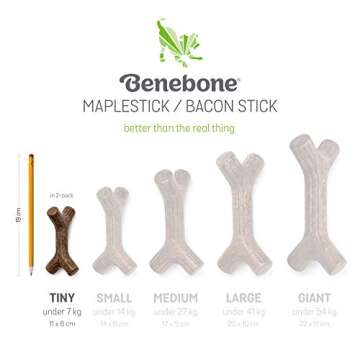Benebone Puppy 2-Pack Maplestick/Zaggler Durable Dog Chew Toys for Gentle Chewers, Real Bacon, Real Maplewood, Made in USA, Tiny