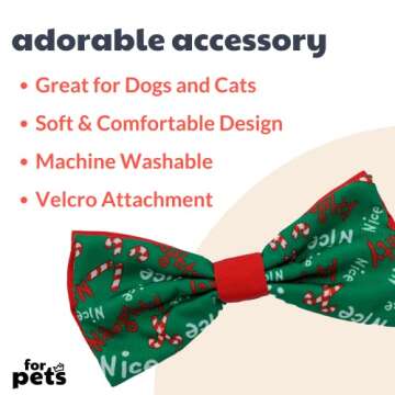 Huxley & Kent Bow Tie for Pets | Naughty & Nice (Extra-Large) | Christmas Holiday Bow Tie Collar Attachment | Fun Bow Ties for Dogs & Cats | Cute, Comfortable, and Durable | H&K Bow Tie