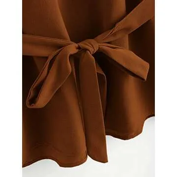 Milumia Women's Casual V Neckline Self Tie Short Sleeve Work Blouse Tunic Tops Brown Small