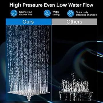PinWin Modern 12" Large Square Rain Showerhead with 5 Modes Handheld Showerhead Combo, Adjustable Arm, Easy Tool-Free Installation