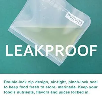 Qinline Reusable Food Storage Bags - 10 Pack Freezer Bags, BPA Free Reusable Bags Silicone, Extra Thick Leakproof Reusable Lunch Bag for Salad Fruit Snack Travel - 2 Gallon 4 Sandwich 4 Snack Bags