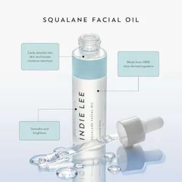 Indie Lee 100% Squalane Oil - Travel Size Daily Face Oil & Hydrating Moisturizer for Dry Skin, Fine ...