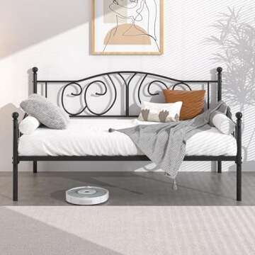 VECELO Twin Daybed Frame, Metal Day Bed with Classic Headboard, Multifunctional Platform Beds for Bedroom, Living Room, Guest Room, No Boxing Spring Needed, Black