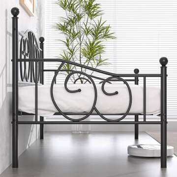 VECELO Twin Daybed Frame, Metal Day Bed with Classic Headboard, Multifunctional Platform Beds for Bedroom, Living Room, Guest Room, No Boxing Spring Needed, Black