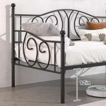 VECELO Twin Daybed Frame, Metal Day Bed with Classic Headboard, Multifunctional Platform Beds for Bedroom, Living Room, Guest Room, No Boxing Spring Needed, Black