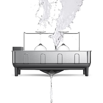 Efficient simplehuman Dish Drying Rack with Wine Holder