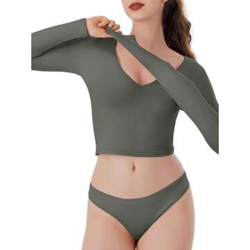 REORIA Women's V Neck Long Sleeve Slim Fitted Crop Tops Soft Layering Basic Shirt 2024 Fall Going Ou...