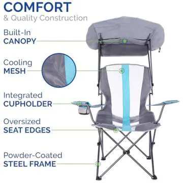Kelsyus Original Foldable Canopy Chair for Camping, Tailgates, and Outdoor Events, Grey/Light Blue