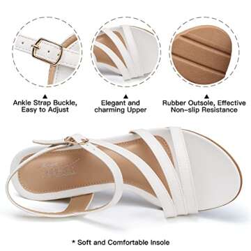 SHIBEVER Wedge Sandals for Women Dressy: White Summer Low Platform Size 8 Casual Sandals - Comfortable Wedges Ankle Strap Womens