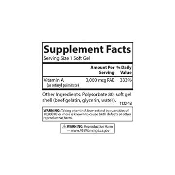 Carlson - Vitamin A Solubilized, 10000 IU (3000 mcg RAE), Water Soluble, Vision Health, 250 Softgels