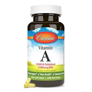 Carlson - Vitamin A Solubilized, 10000 IU (3000 mcg RAE), Water Soluble, Vision Health, 250 Softgels