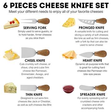 Cheese Knife Set, Stainless Steel Cheese Knives for Charcuterie Board, 6-Piece Cheese Slicer Cutter ...