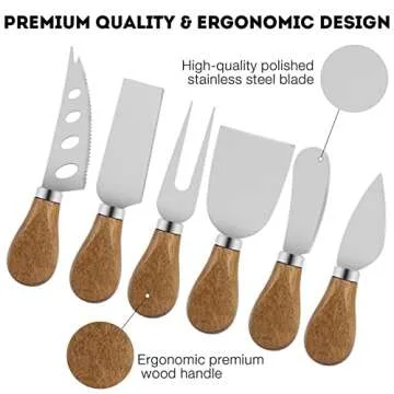Cheese Knife Set, Stainless Steel Cheese Knives for Charcuterie Board, 6-Piece Cheese Slicer Cutter Spreader Fork Spreading Cutting Knife Utensils, Butter Tool Cutlery Christmas New Year Gift Set