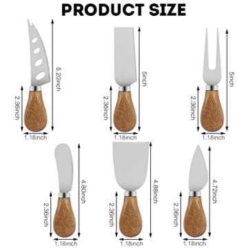 Cheese Knife Set, Stainless Steel Cheese Knives for Charcuterie Board, 6-Piece Cheese Slicer Cutter Spreader Fork Spreading Cutting Knife Utensils, Butter Tool Cutlery Christmas New Year Gift Set