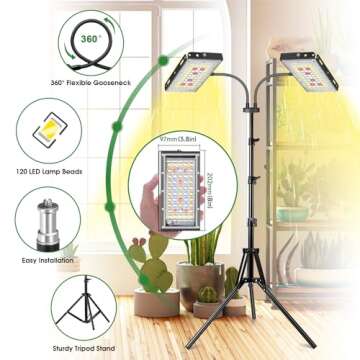 Gilouppe Grow Light with Adjustable Stand - Full Spectrum LED