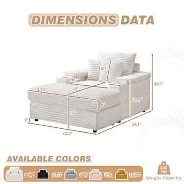 Chaise Lounge Chair Indoor with Ottoman,43.3"W Corduroy Upholstered Modern Deep Seat Sofa Cloud Couc...