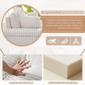 Chaise Lounge Chair Indoor with Ottoman,43.3"W Corduroy Upholstered Modern Deep Seat Sofa Cloud Couch with Cup Holder,Comfy Reading Lazy Sofa Chair,Leisure Sleeper Chair for Living Room,Office(Beige)