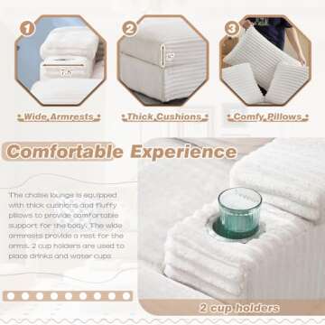 Chaise Lounge Chair Indoor with Ottoman,43.3"W Corduroy Upholstered Modern Deep Seat Sofa Cloud Couch with Cup Holder,Comfy Reading Lazy Sofa Chair,Leisure Sleeper Chair for Living Room,Office(Beige)