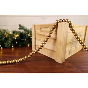 One Holiday Way 18-Foot Long Rustic Metallic Gold Wood Bead Garland Christmas Tree Decoration - Vintage Style Wooden Elegant Farmhouse Winter Home Decor