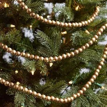 One Holiday Way 18-Foot Long Rustic Metallic Gold Wood Bead Garland Christmas Tree Decoration - Vintage Style Wooden Elegant Farmhouse Winter Home Decor