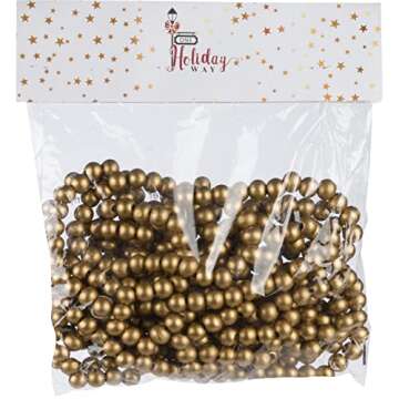 One Holiday Way 18-Foot Long Rustic Metallic Gold Wood Bead Garland Christmas Tree Decoration - Vintage Style Wooden Elegant Farmhouse Winter Home Decor