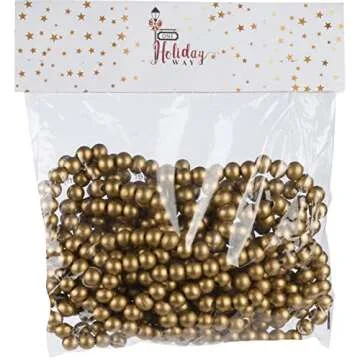 One Holiday Way 18-Foot Long Rustic Metallic Gold Wood Bead Garland Christmas Tree Decoration - Vintage Style Wooden Elegant Farmhouse Winter Home Decor