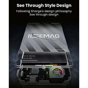 sharge ICEMAG Magnetic Power Bank, World's First 10000mAh Battery Pack with Active Cooling for MagSafe, Transparent Portable Charger with 20W USB-C Input/Output for iPhone16/15 Pro Max/ 14 Pro Max
