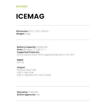 sharge ICEMAG Magnetic Power Bank, World's First 10000mAh Battery Pack with Active Cooling for MagSafe, Transparent Portable Charger with 20W USB-C Input/Output for iPhone16/15 Pro Max/ 14 Pro Max