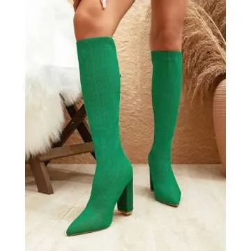 NEWBELLA Women's Stylish Knee High Stretch Knit Boots