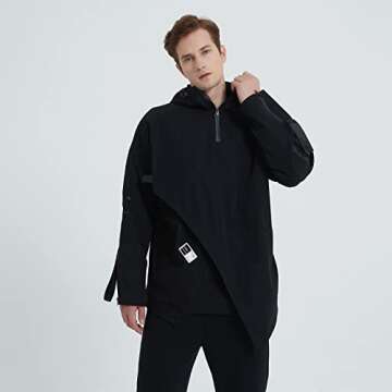 GURUNVANI Men’s Hooded Windbreaker Jacket Zip Up Patchwork Hoodie Anorak