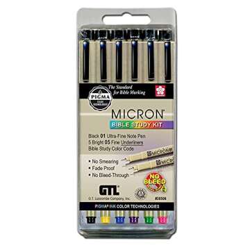 Pigma Micron Bible Study Pen Kit - 6 Pens | No Bleed, No Smear