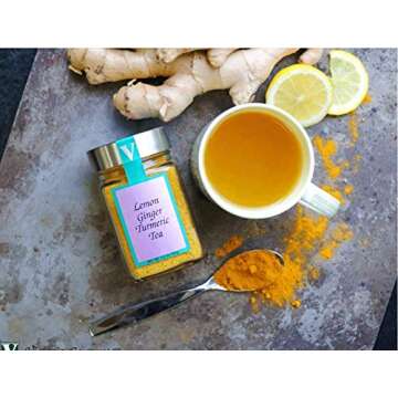 Victoria Taylor's Lemon Ginger Turmeric Tea- Two 6.4 oz. Jars- with Black Pepper, Curcumin, Ginger & Natural Honey Crystals