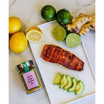 Victoria Taylor's Lemon Ginger Turmeric Tea- Two 6.4 oz. Jars- with Black Pepper, Curcumin, Ginger & Natural Honey Crystals