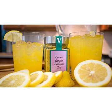Victoria Taylor's Lemon Ginger Turmeric Tea- Two 6.4 oz. Jars- with Black Pepper, Curcumin, Ginger & Natural Honey Crystals