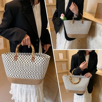 Stylish Eco-Friendly Straw Beach Tote Bamboo Handles Summer