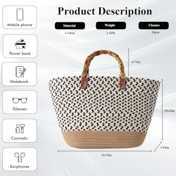 Stylish Eco-Friendly Straw Beach Tote Bamboo Handles Summer