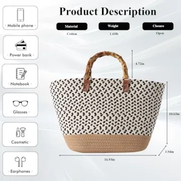 Stylish Eco-Friendly Straw Beach Tote Bamboo Handles Summer