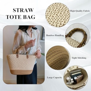 Stylish Eco-Friendly Straw Beach Tote Bamboo Handles Summer
