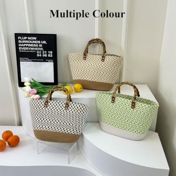 Stylish Eco-Friendly Straw Beach Tote Bamboo Handles Summer