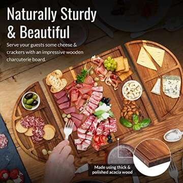 Synergy Loop Acacia Charcuterie Boards Large & Cheese Board - 3 Part Unique Long & Round Magnetic Ch...