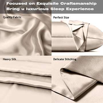 Asmork 100% Mulberry Silk Pillowcase for Hair and Skin, Both Side 19 Momme Real Silk, Hidden Zipper Washable Pure Silk Bed Pillowcase Covers, Envelope Gift Box,1PC (Beige, Standard 20''×26'')