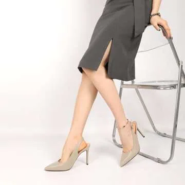 SAMMITOP Women's Slingback Pumps High Heel Pointed Toe Ankle Strap Office Party Dress Shoes