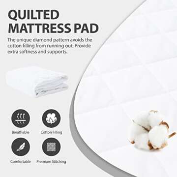 Full Size Quilted Fitted Mattress Pad, Waterproof Breathable Soft Mattress Protector, Deep Pocket Fitted Style Bed Cover, Vinyl-Free